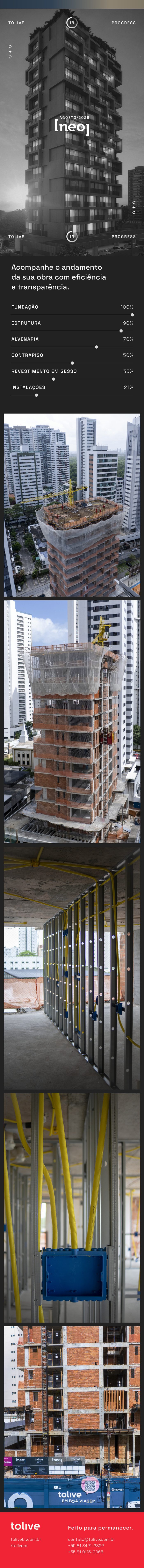 Tolive Progress - Agosto 2026 - Andamento da obra Tolive Neo